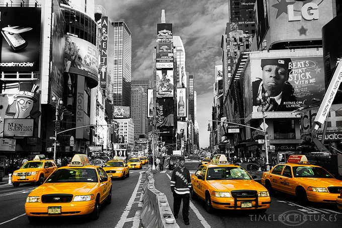 Time-Square-Yellow-Caps-BW